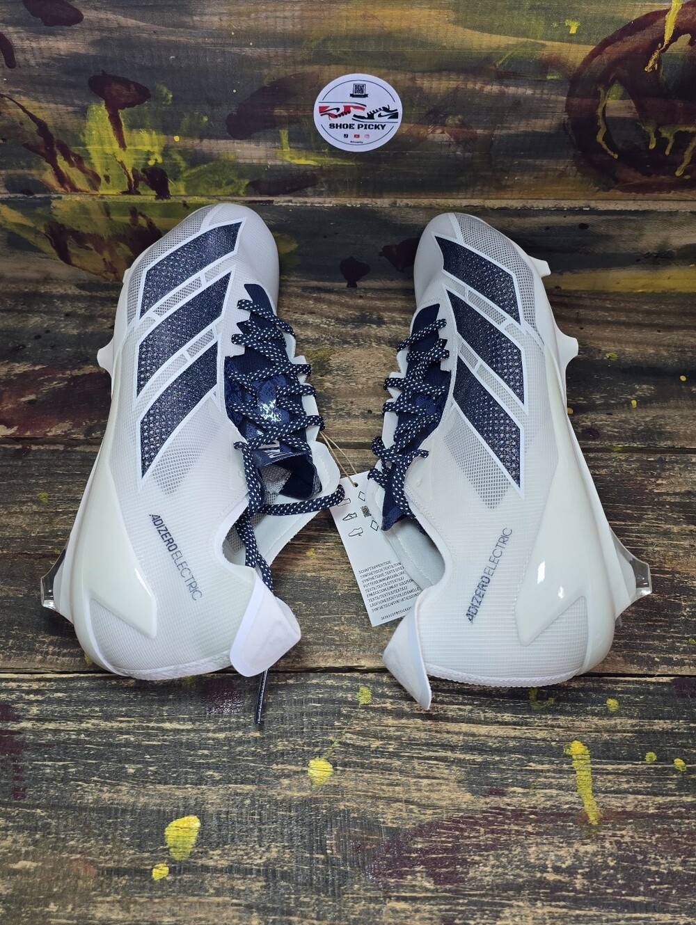 adidas Adizero Electric Men's Football Cleats White/Navy Blue Size 11.5 (IE6290) - Picture 4 of 8